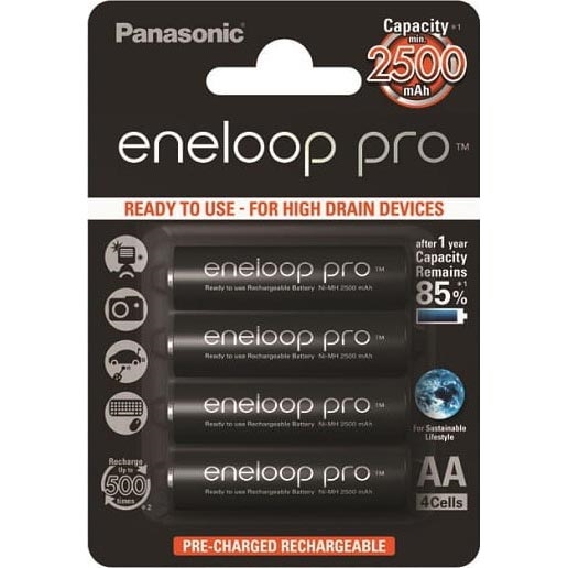 Panasonic - 4 Pilhas recarregáveis AA Eneloop Pro 2500 mAh