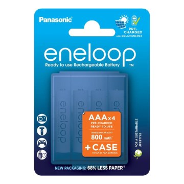 Panasonic - 4 unid. Pilha recarregável AAA Eneloop 800 mAh + caso