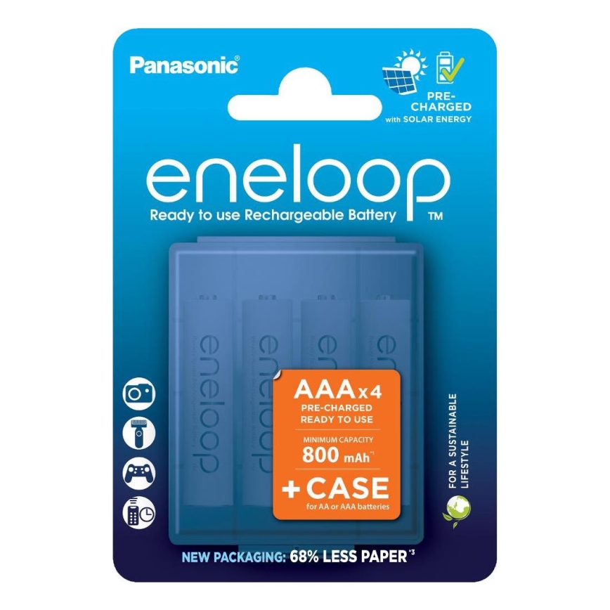 Panasonic - 4 unid. Pilha recarregável AAA Eneloop 800 mAh + caso