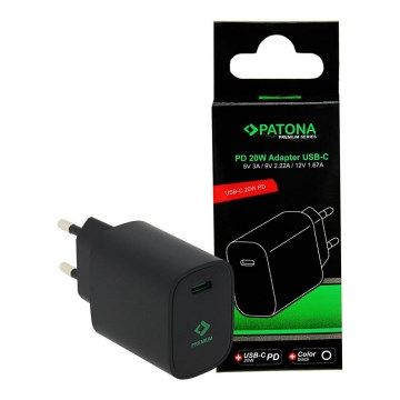 PATONA - Adaptador de carregamento USB-C Power delivery 20W/230V preto