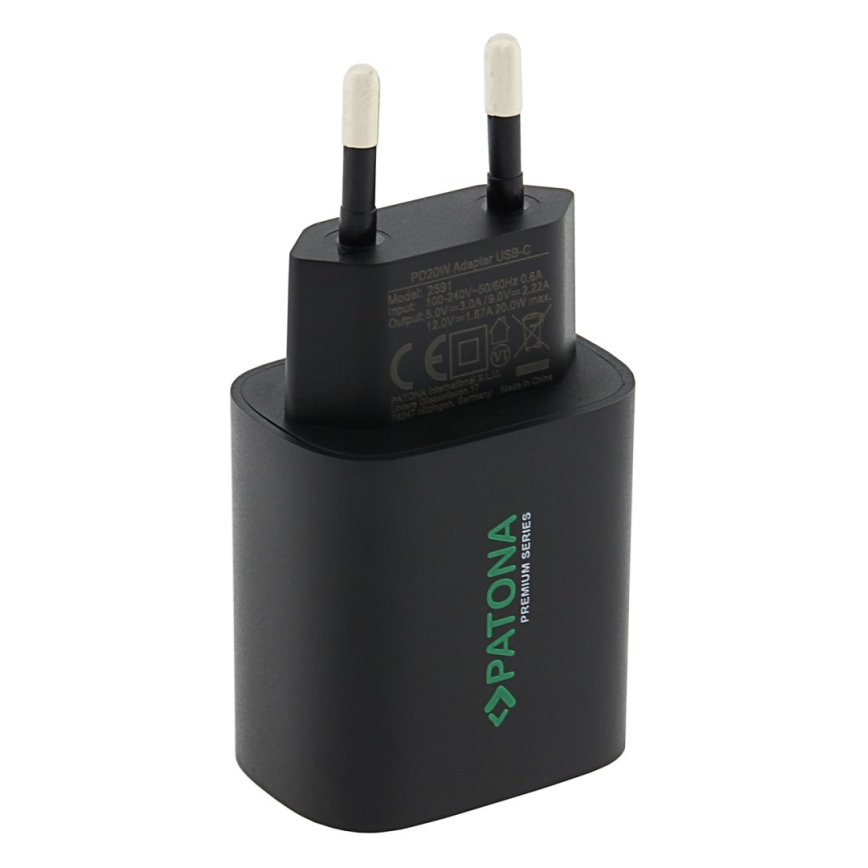 PATONA - Adaptador de carregamento USB-C Power delivery 20W/230V preto