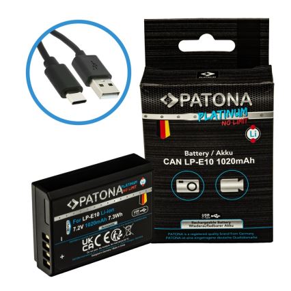PATONA - Bateria Canon LP-E10 1020mAh Li-Ion Platinum USB-C carregamento
