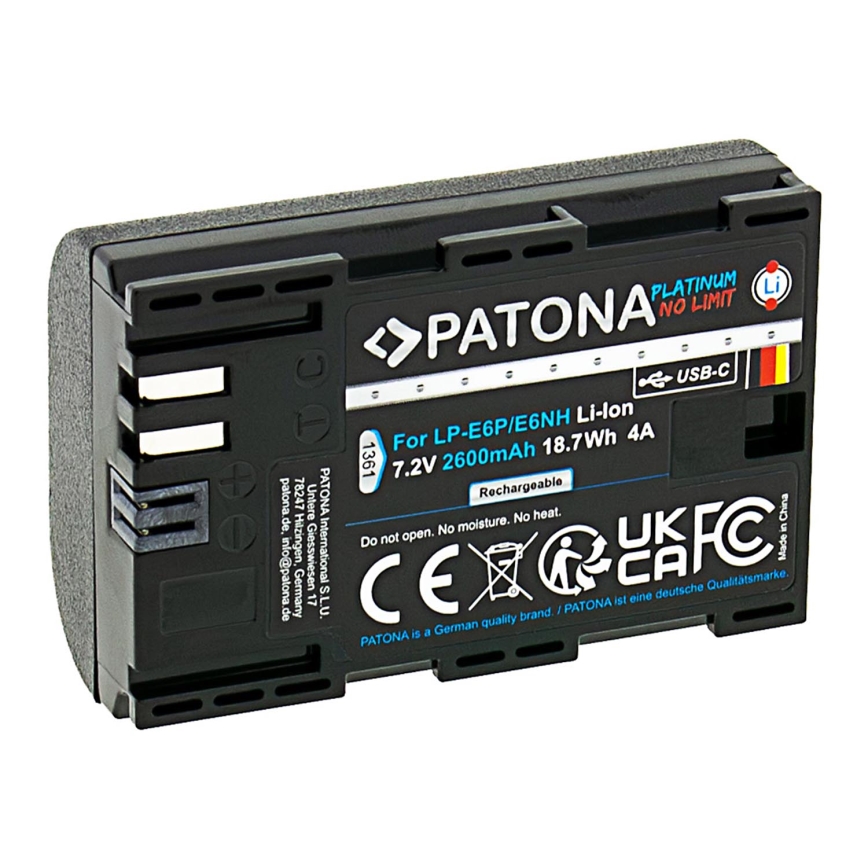 PATONA - Bateria Canon LP-E6NH 2600mAh Li-Ion Platinum USB-C