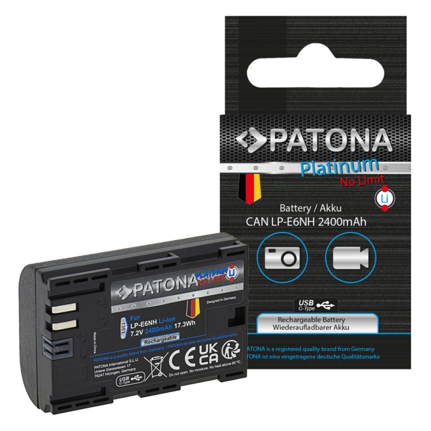 PATONA - Bateria Canon LP-E6NH 2600mAh Li-Ion Platinum USB-C