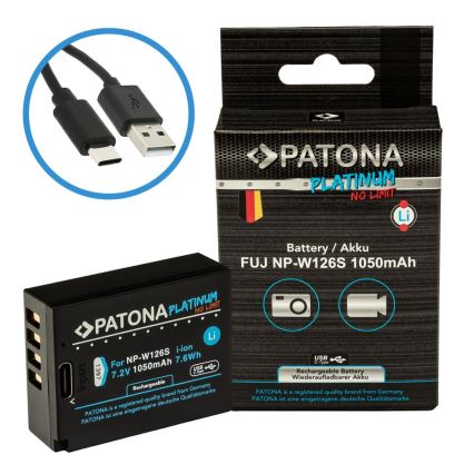 PATONA - Bateria Fuji NP-W126S 1050mAh Li-Ion Platinum USB-C carregamento