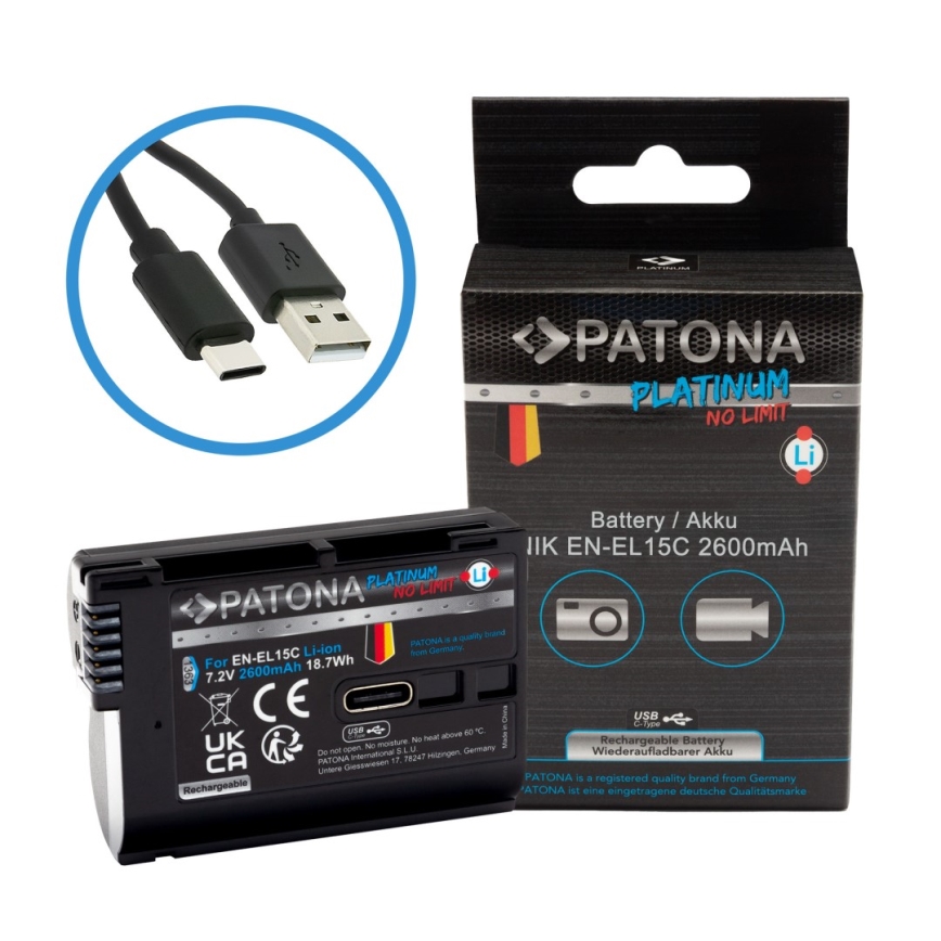 PATONA - Bateria Nikon EN-EL15C 2600mAh Li-Ion Platinum USB-C