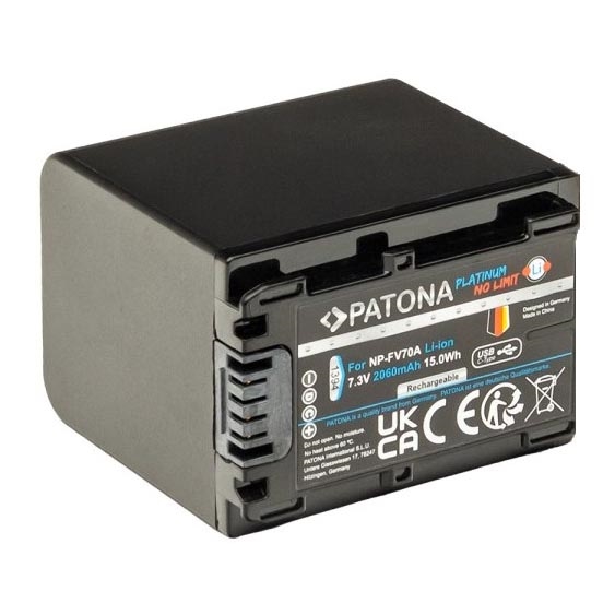 PATONA - Bateria Sony NP-FV70A 2060mAh Li-Ion Platinum USB-C carregamento