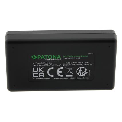 PATONA - Carregador rápido Dual Fuji NP-W126 + cabo USB-C 0,6m