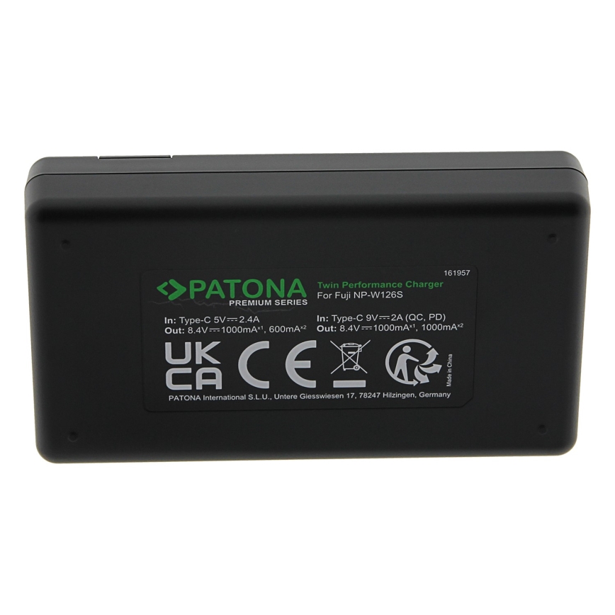 PATONA - Carregador rápido Dual Fuji NP-W126 + cabo USB-C 0,6m
