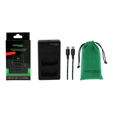 PATONA - Carregador rápido Dual Nikon EN-EL15/EN-EL15C + cabo USB-C 0,6m