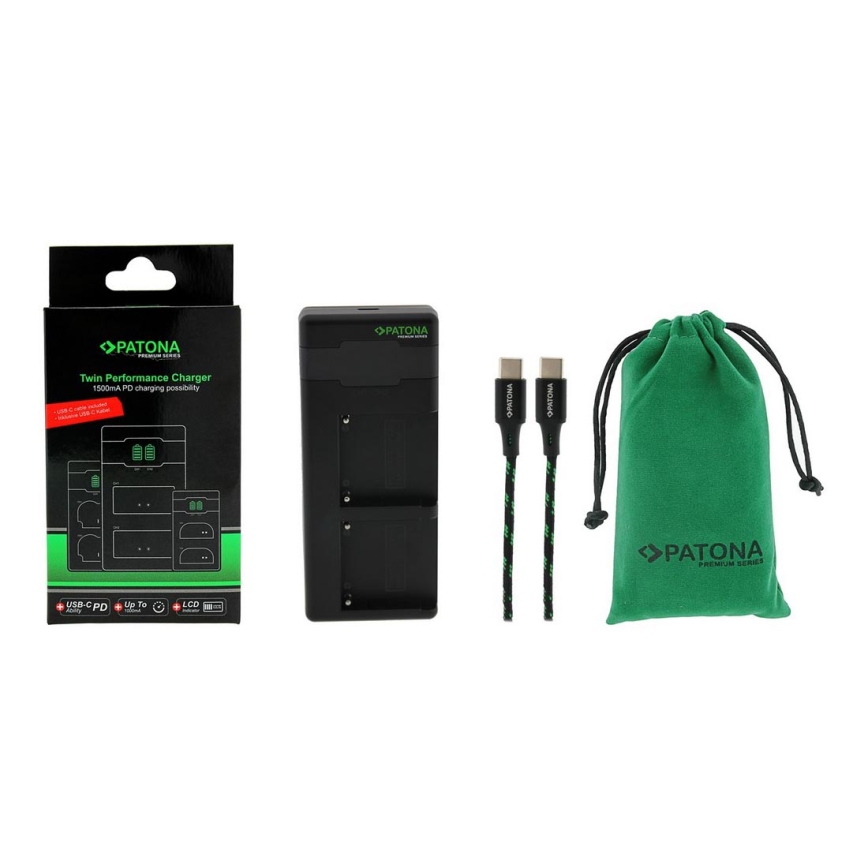 PATONA - Carregador rápido Dual Sony F550/F750/F970/FM50 + cabo USB-C 0,6m