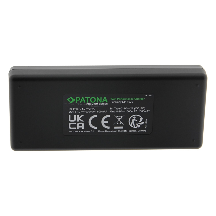 PATONA - Carregador rápido Dual Sony F550/F750/F970/FM50 + cabo USB-C 0,6m