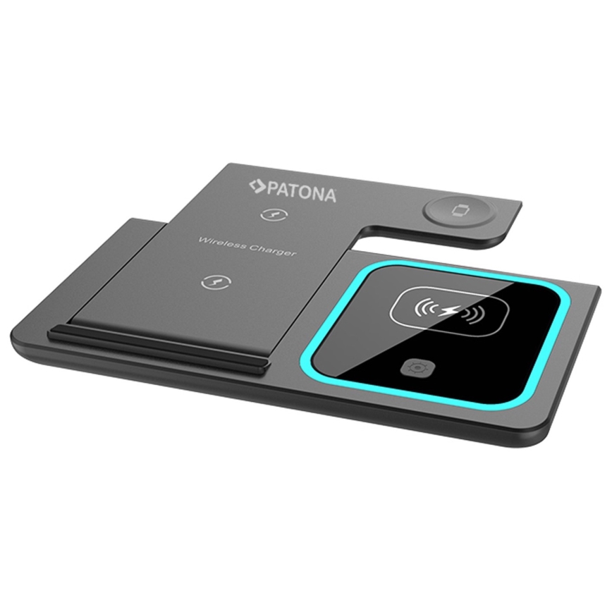 PATONA - Carregador sem fios 3 em 1 para iPhone preto