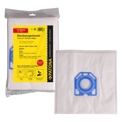 PATONA - CONJUNTO 10x Saco de filtragem PH84 para Philips, Nilfisk, Menalux