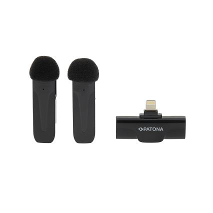 PATONA - CONJUNTO 2x Microfone sem fios com um suporte para iPhones USB-C 5V
