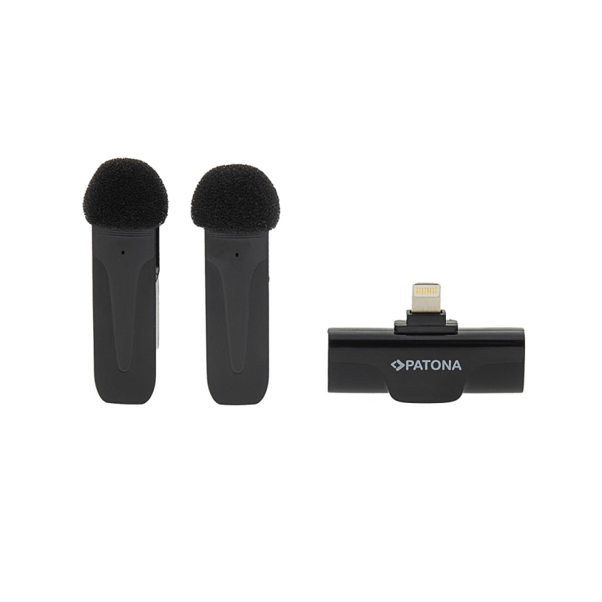 PATONA - CONJUNTO 2x Microfone sem fios com um suporte para iPhones USB-C 5V