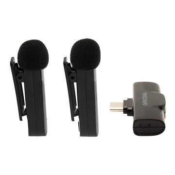 PATONA - CONJUNTO 2x Microfone sem fios com um suporte para telemóveis USB-C 5V
