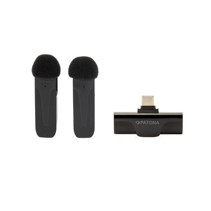 PATONA - CONJUNTO 2x Microfone sem fios com um suporte para telemóveis USB-C 5V