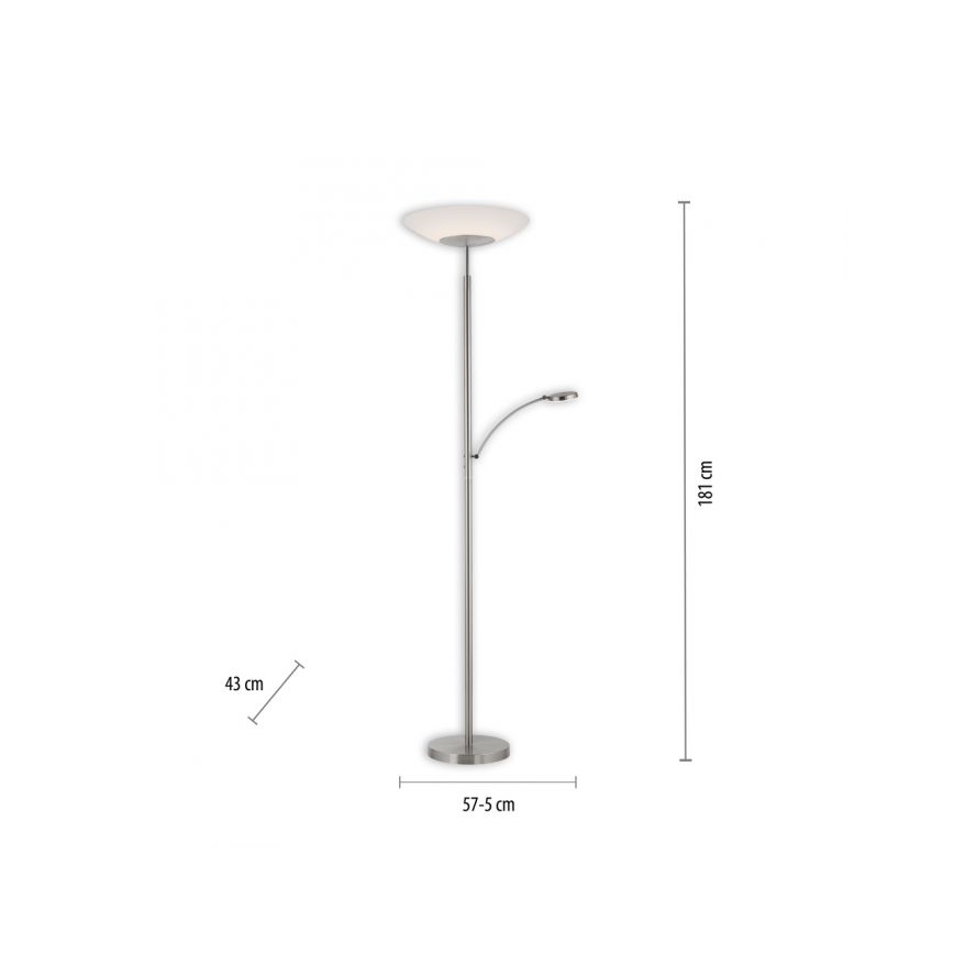 Paul Neuhaus 655-55 - Candeeiro de chão LED com regulação ALFRED 1xLED/28W+1xLED/4W/230V cromado brilhante