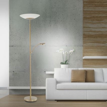 Paul Neuhaus - 655-60 - Candeeiro de chão LED com regulação ALFRED 1xLED/28W/230V+1xLED/4W/230V latão