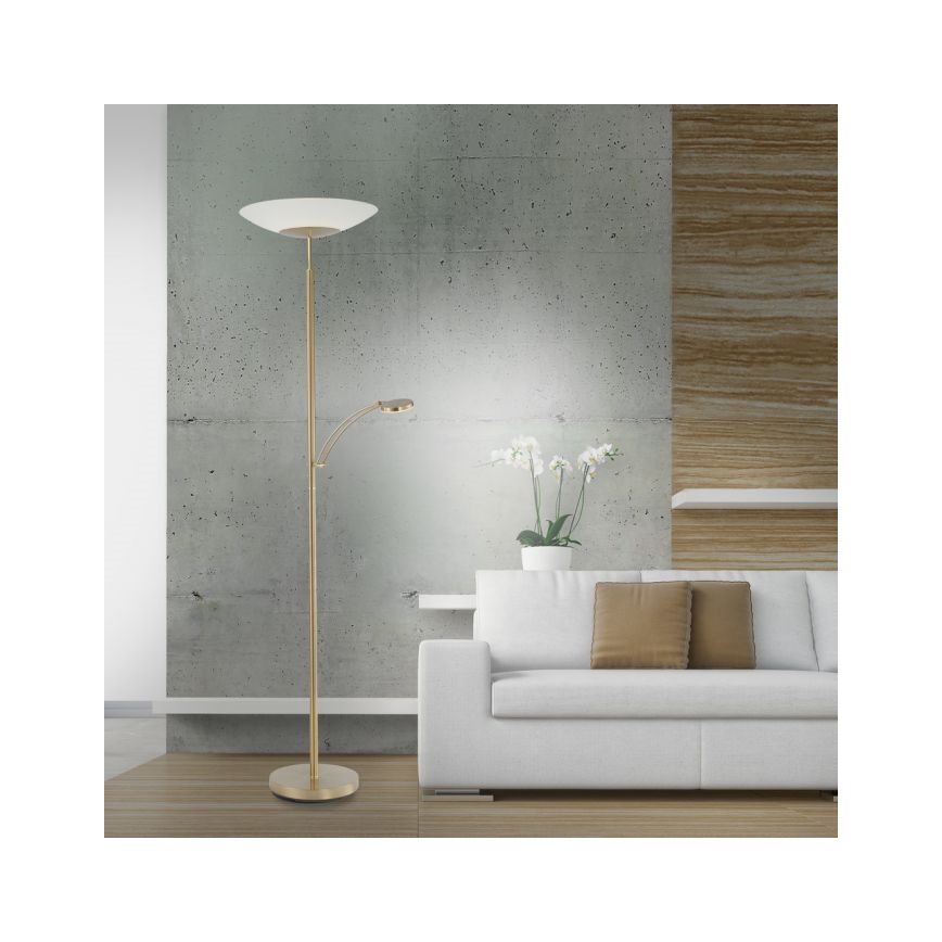 Paul Neuhaus - 655-60 - Candeeiro de chão LED com regulação ALFRED 1xLED/28W/230V+1xLED/4W/230V latão