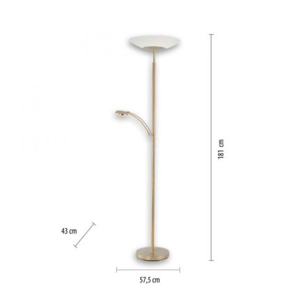 Paul Neuhaus - 655-60 - Candeeiro de chão LED com regulação ALFRED 1xLED/28W/230V+1xLED/4W/230V latão