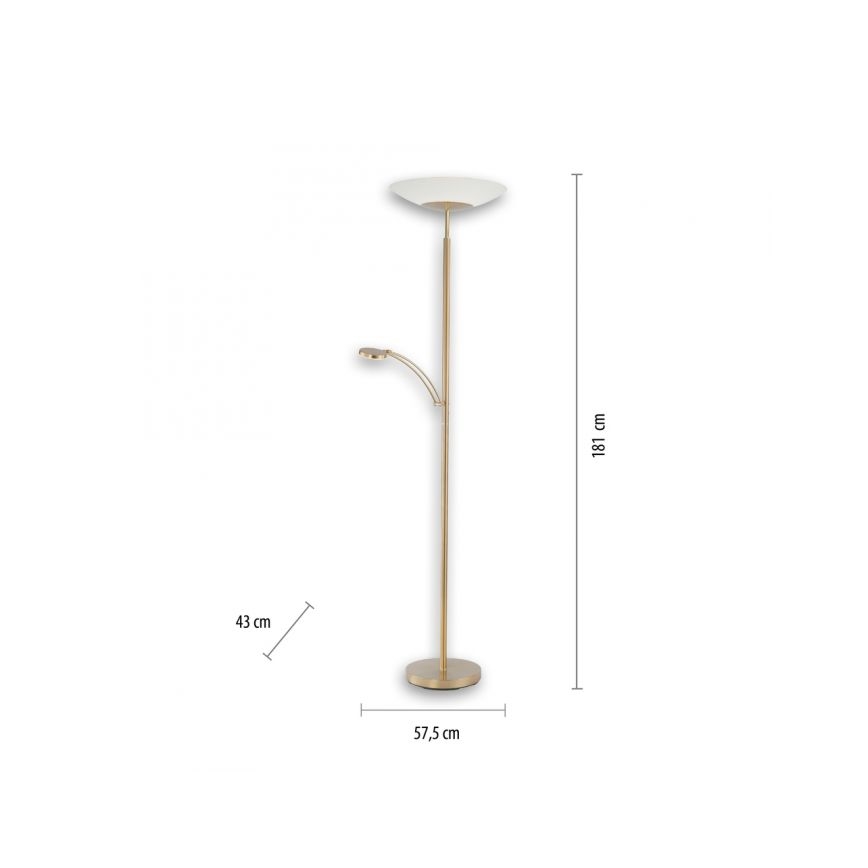Paul Neuhaus - 655-60 - Candeeiro de chão LED com regulação ALFRED 1xLED/28W/230V+1xLED/4W/230V latão