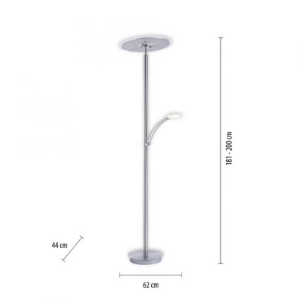 Paul Neuhaus 673-55 - Candeeiro de chão LED com regulação ARTUR 2xLED/21W/230V+1xLED/6W cromado brilhante