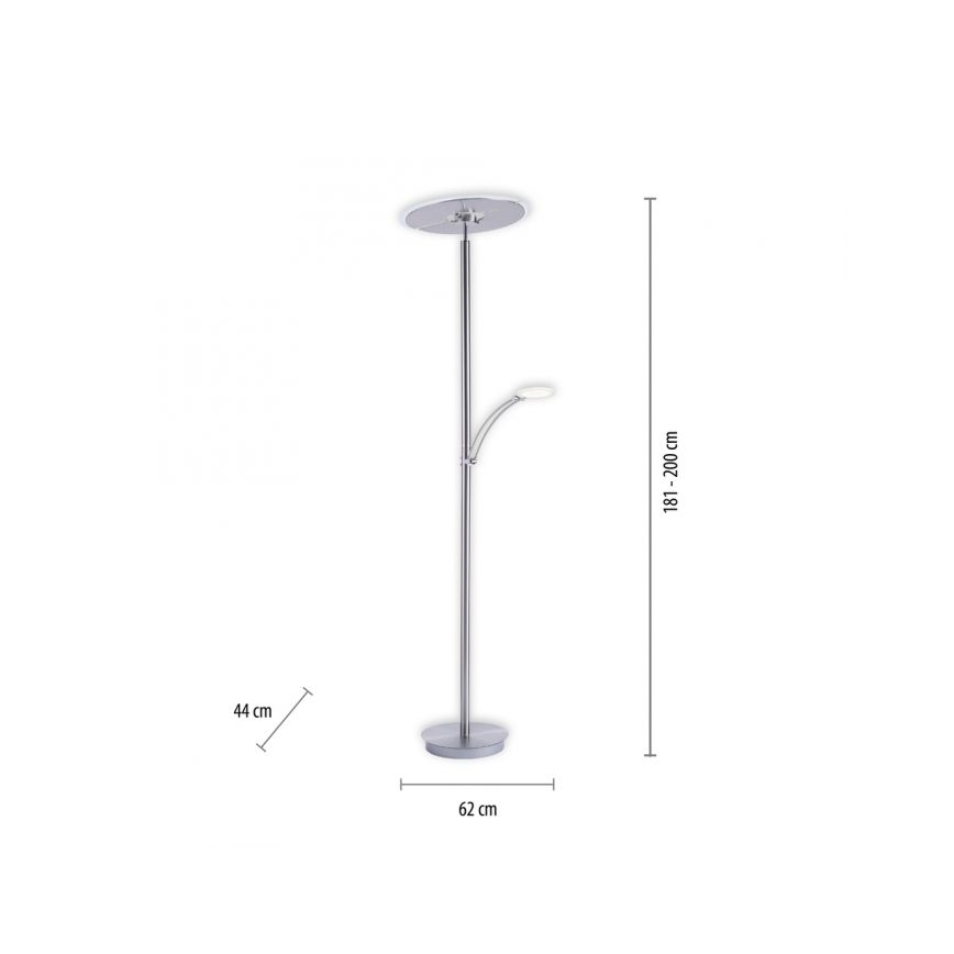 Paul Neuhaus 673-55 - Candeeiro de chão LED com regulação ARTUR 2xLED/21W/230V+1xLED/6W cromado brilhante