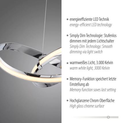 Paul Neuhaus 8291-17 - Candeeiro suspenso LED com regulação MELINDA LED/30W/230V