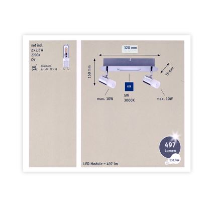 Paulmann 66647 - Foco LED 2xG9/10W/230V + LED/5W
