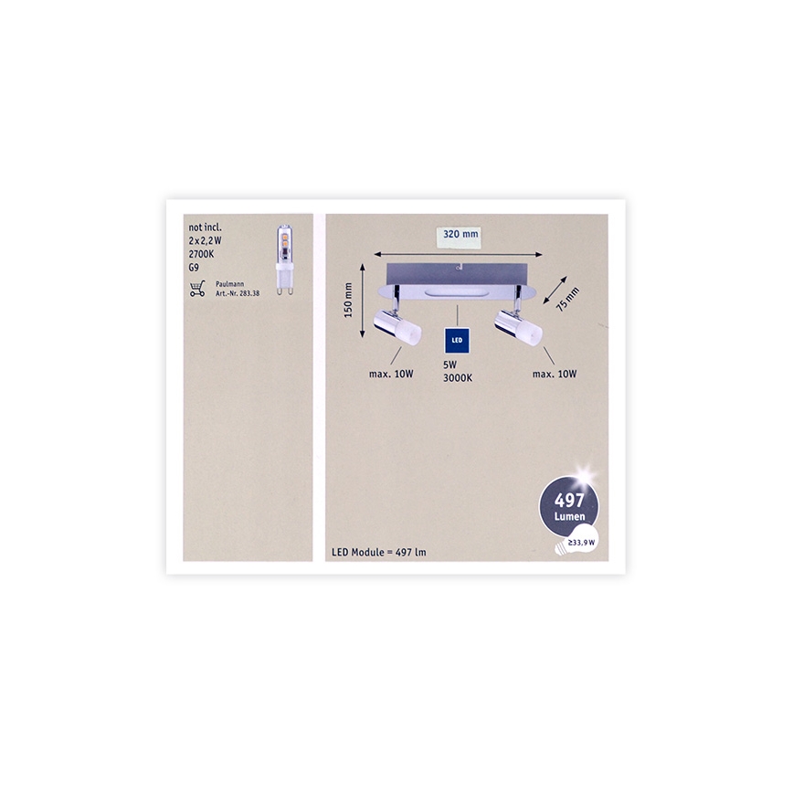 Paulmann 66647 - Foco LED 2xG9/10W/230V + LED/5W