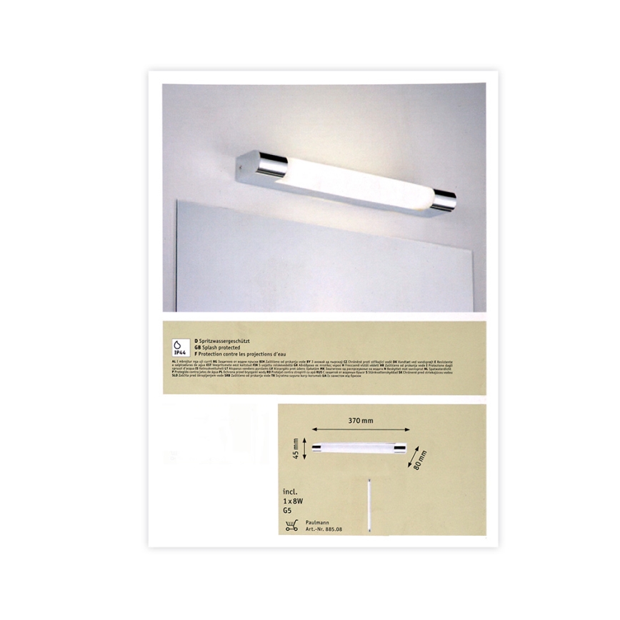 Paulmann 70360 - 1xG5/8W IP44 Luz de espelho de casa de banho MIZAR 230V