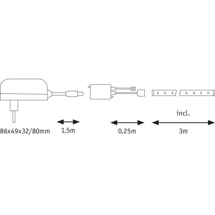 Paulmann 70481 - LED RGBW/9,6W Tira com regulação DIGITAL 3 m 230V + comando