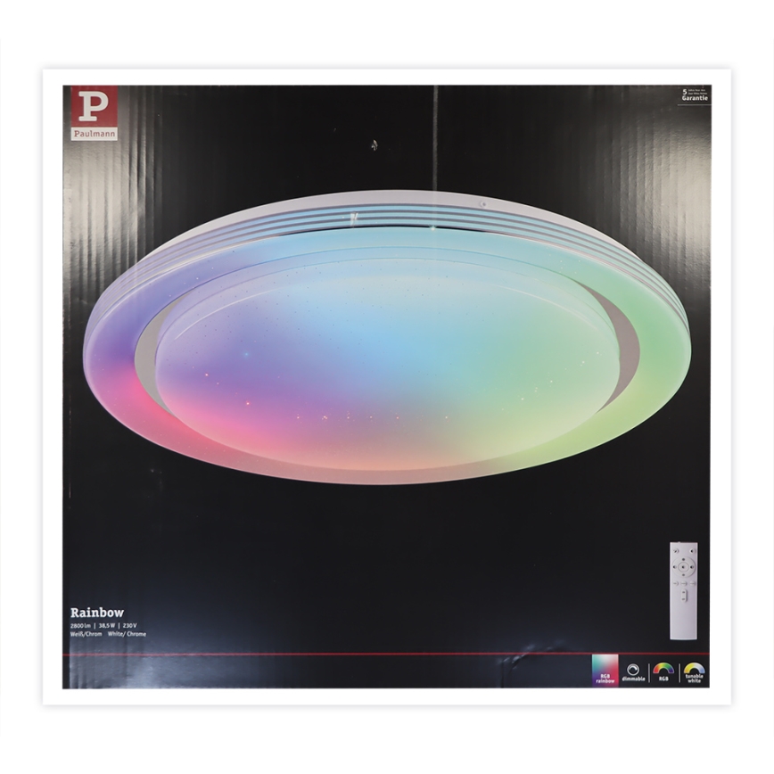 Paulmann 70547 - LED RGBW/38,5W Iluminação de teto com regulação RAINBOW 230V 3000-6500K + controlo remoto