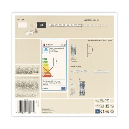 Paulmann 70567 - Tira LED RGB com regulação/40W MAXLED 3m 230V + controlo remoto