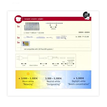 Paulmann 70624 - LED/20W Tira com regulação MAXLED 3m 230V + comando