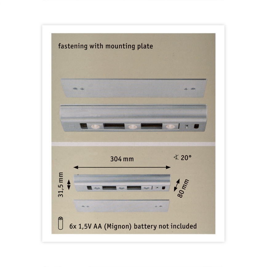 Paulmann 70640 - 3xLED/0,5W Iluminação de armário com regulação SLIDE 6xAA