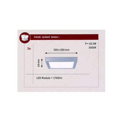 Paulmann 70650 - LED/17W Iluminação de teto LUNAR 230V 30x30 cm cromado mate