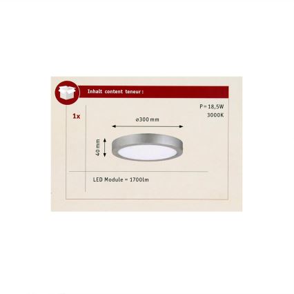 Paulmann 70655 - LED/17W Iluminação de teto LUNAR 230V diâmetro 30 cm cromado mate
