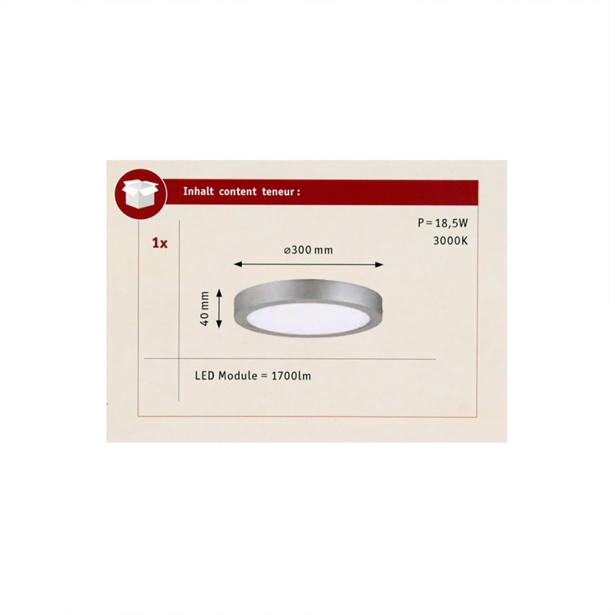 Paulmann 70655 - LED/17W Iluminação de teto LUNAR 230V diâmetro 30 cm cromado mate