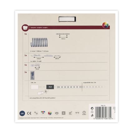 Paulmann 70673 - LED RGB/40W Tira com regulação MAXLED 3m 230V + controlo remoto