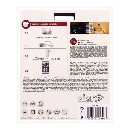 Paulmann 70696 - LED RGBW/8W Tira com regulação DIGITAL 3m 230V + controlo remoto