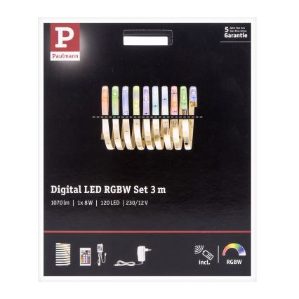 Paulmann 70696 - LED RGBW/8W Tira com regulação DIGITAL 3m 230V + controlo remoto