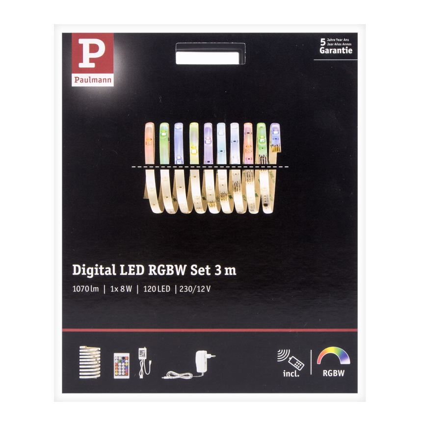Paulmann 70696 - LED RGBW/8W Tira com regulação DIGITAL 3m 230V + controlo remoto