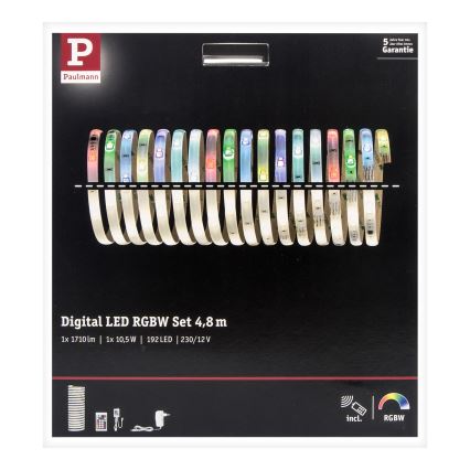 Paulmann 70697 - LED RGBW/10,5W Tira com regulação DIGITAL 4,8m 230V + controlo remoto