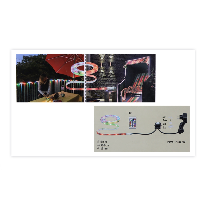 Paulmann 70698 -LED RGB/6,4W IP67 Tira exterior com regulação WATERLED 3m 230V+ controlo remoto