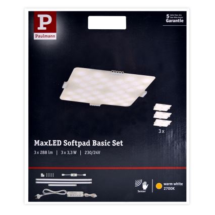 Paulmann 70710 - CONJUNTO 3xLED/3,3W Iluminação em móveis com sensor SOFTPAD 230V 2700K