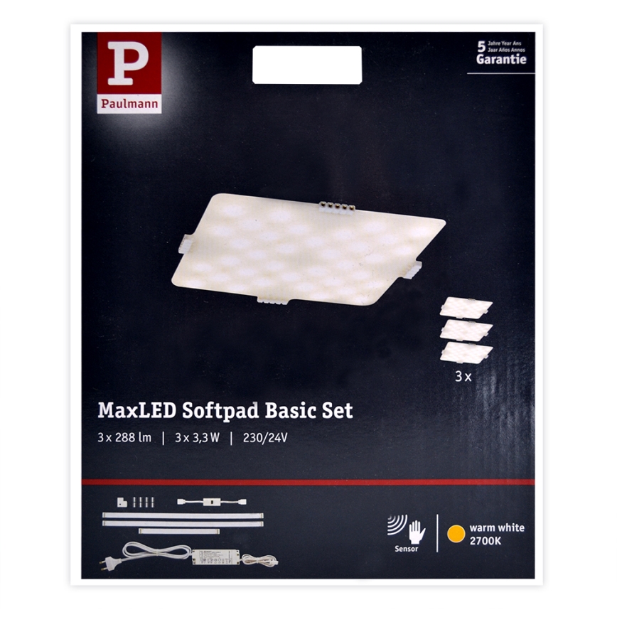 Paulmann 70710 - CONJUNTO 3xLED/3,3W Iluminação em móveis com sensor SOFTPAD 230V 2700K