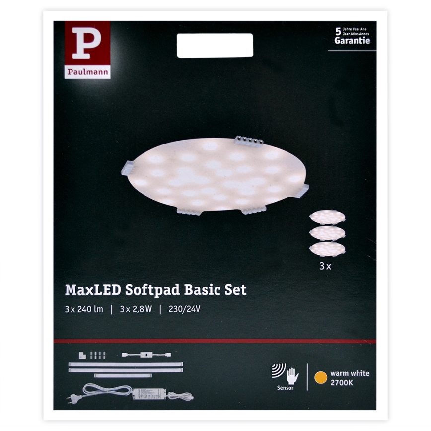 Paulmann 70711 - CONJUNTO 3xLED/2,8W Iluminação em móveis com sensor SOFTPAD 230V 2700K